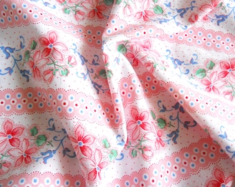 vintage french fabric, pink fabric, quilting fabric, red roses fabric, vintage pink fabric, slow stitching fabric, gift for her 260