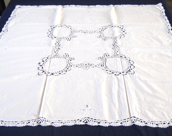 vintage lace tablecloth white embroidery vintage embroidered linens french tablecloth handmade lace