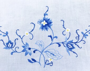 vintage embroidered table runner blue flowers vintage tablecloth vintage floral table runner 9