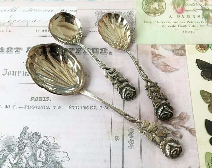 Set of 3 Vintage Silver Plated Spoons Sugar Spoon Cream Spoon Etsy