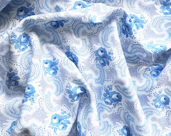 vintage French floral fabric quilting fabric antique French fabric blue roses fabric 114