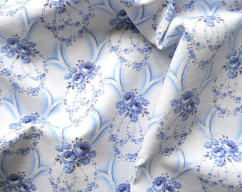 vintage blue roses fabric for patchwork quilting or pillowcases antique French fabric  138