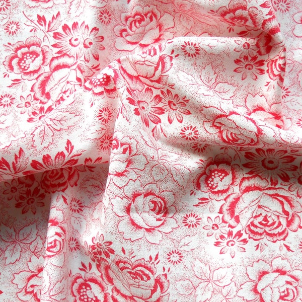 red floral fabric antique vintage quilting patchwork fabric french fabric 91