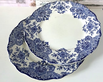 2 antique dinner plates BFK DORDRECHT BELGIUM blue vintage dinner plates blue floral antique plates