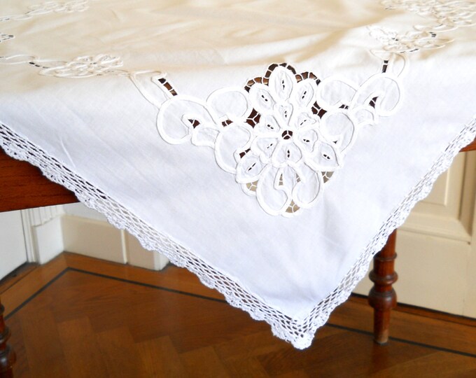 Richelieu Embroidered Tablecloth Vintage White Embroidered Etsy