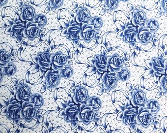 vintage floral fabric antique fabric French floral fabric blue roses fabric 121