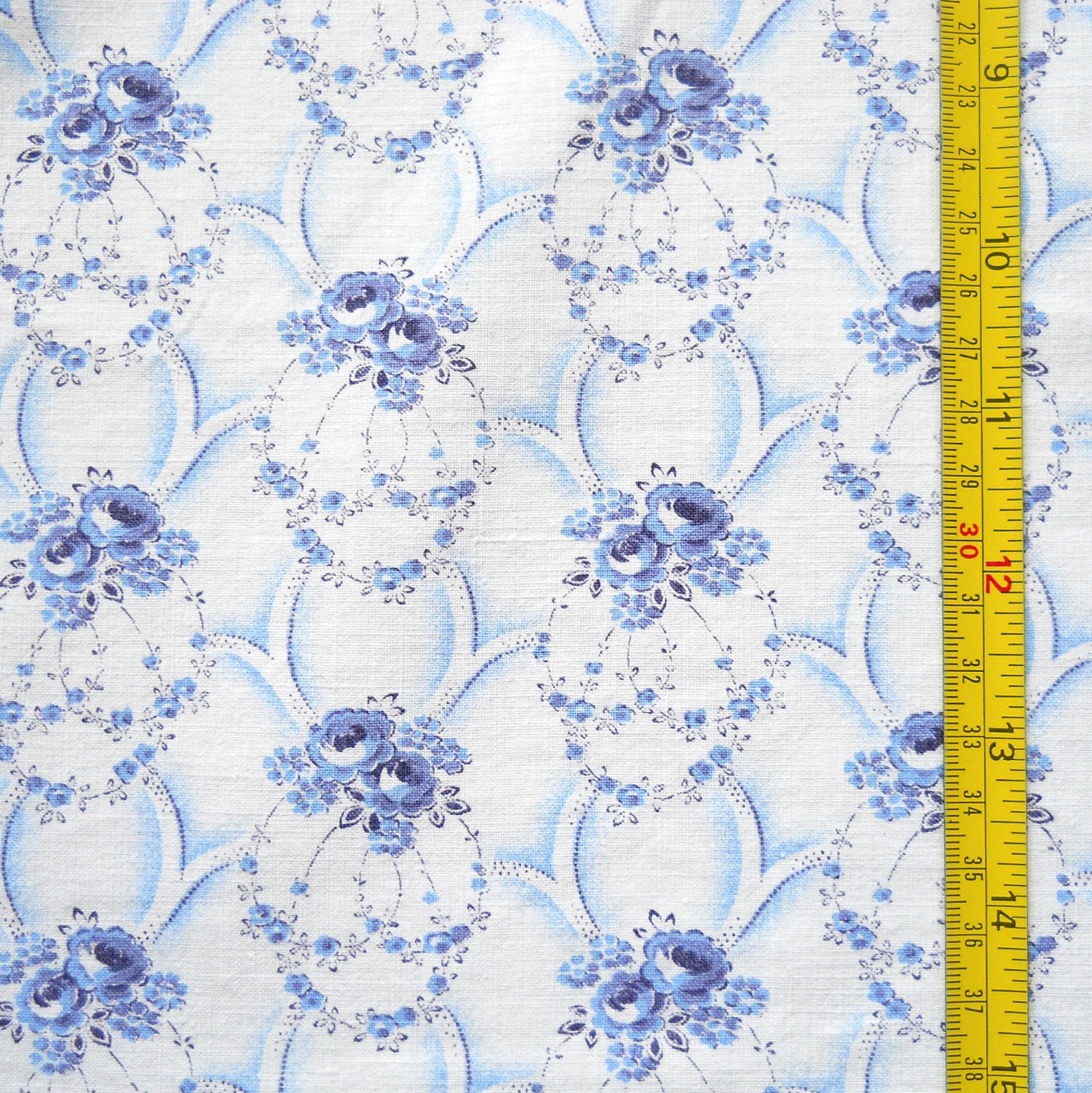 Vintage Blue Roses Fabric for Patchwork Quilting or Etsy