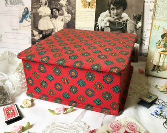 vintage french fabric box vintage fabric covered box old fabric box box storage box with lid red fabric gift box sewing box
