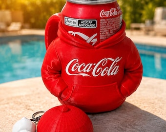 Coca Cola-huvtröja med burkhållare | Rolig läskburkmys | 3D-tryckt dryckeshylsa | Dryckeskyl | Present till Coca Cola-fans | Skrivbordsdekoration
