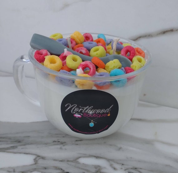Fruity Rings Candle| Cereal Bowl candle with a spoon / Food candles/ Sweet Candles| Fruit loops Candle (14oz) housewarming gift /