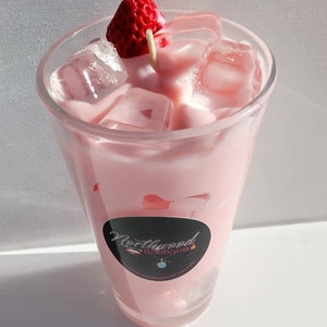 16oz, Ice Cold Strawberry Milk Candle, Dessert Candle, Drink Candle