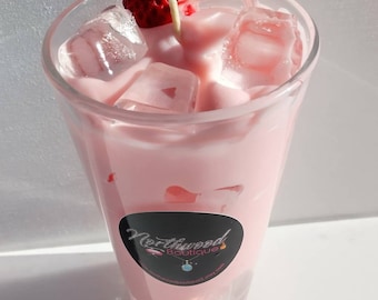 Quench Your Scented Cravings:Delicious 16oz Strawberry Milk Drink Candle. Pink Drink Candle. Faux Food Home Decor.