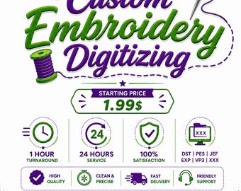 Custom Embroidery Digitizing, Logo Digitizing, Embroidery Digitizing Service, Image Digitizing Embroidery, Custom Digitize