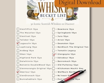 Scottish Whisky Bucket List Printable | 30 Scottish Whiskies Checklist | Whisky Lover Gift | Scotland Whisky Tasting | A4 Digital Download