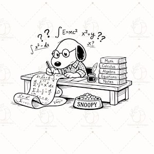 Snoopy matematikstudie SVG PNG, rolig lärarpresent svg, kalkylekvationer svg,