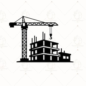 Construction Crane SVG Construction Crane and Unfinished Building Silhouette