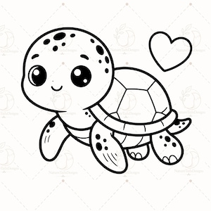 Kawaii sköldpadda kontur SVG, sköldpadda svg, sköldpadda png