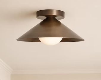 Bronze Flush Mount Ceiling Light | Handmade Cone Ceiling Lamp | Minimalist Semi Flush Fixture | Kitchen Hallway Lighting
