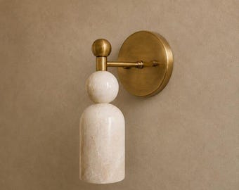 Messing wandlamp, wandlamp van natuursteen, luxe nachtlampje voor de slaapkamer, handgemaakte wandverlichting
