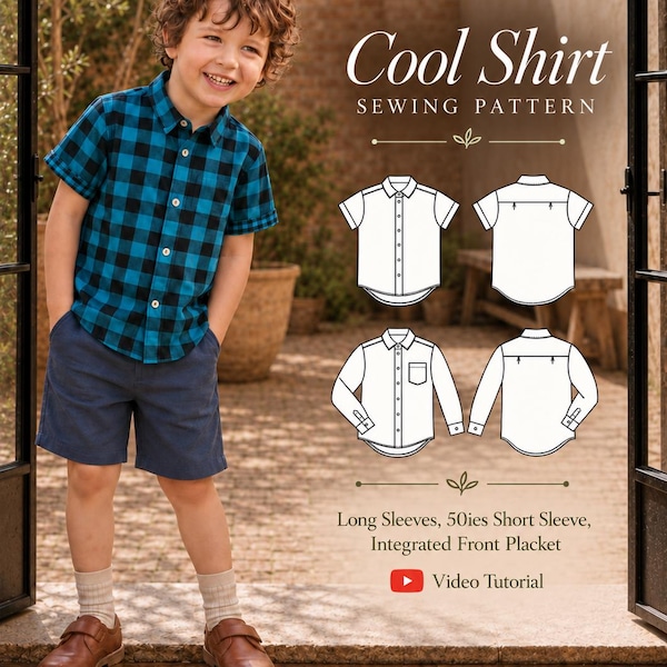 Unisex Kids Button-Down Shirt Sewing Pattern, Ages 1-14 what a Fun Project!