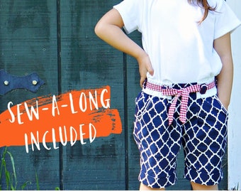 Girls Shorts PDF Sewing Pattern - from age 1-2 up to 12-14 / The Maisy / Boho / Retro /  pants, toddler, Bermuda shorts, video tutorial