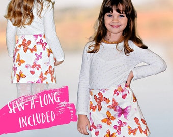 Girls Wrap Skirt PDF Sewing Pattern - Jutta | School Skirt | Play Skirt | Toddler | Faux Wrap | Video Tutorial | Ages 2-12