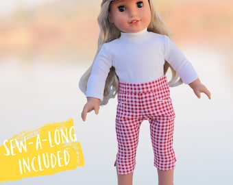 Doll Pants Sewing Pattern Capri Pants Audrey for 18 Inch Dolls Video Tutorial by Frocks & Frolics