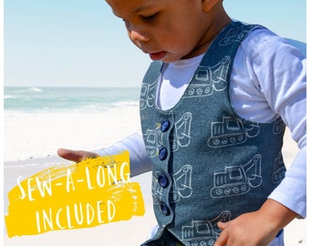 Boys Waistcoat PDF Sewing Pattern - Brooklyn -  Intermediate sewing level in Teen & Toddler Sizes Formal Vest Ages 1-12