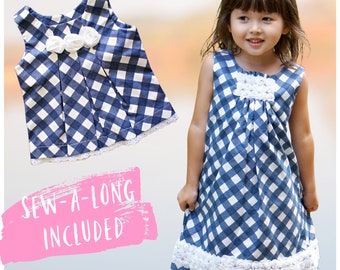 Lily Dress Tunic Pattern, PDF Sewing Pattern, Size 1-12 with free Video Tutorials