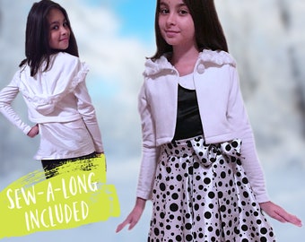 Cardigan PDF Sewing Pattern Joanna - Girls Sweat Cardigan with Hoodie or Collar  the most pretty Christmas Jacket