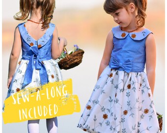 Girls Skater Dress PDF Sewing Pattern - The Vivienne | Flower Girl | Special Occasion | Birthday | Circle Skirt | Peter Pan Collar | Toddler