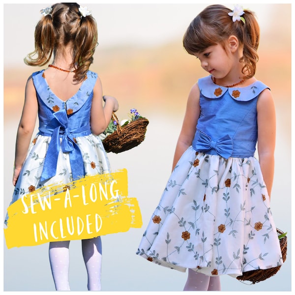 Girls Skater Dress PDF Sewing Pattern - The Vivienne | Flower Girl | Special Occasion | Birthday | Circle Skirt | Peter Pan Collar | Toddler