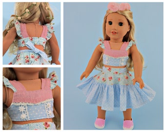 Sewing Pattern | Doll | Skirt | Crop Top | Connie and Bonnie | 18 Inch Doll | Frocks & Frolics