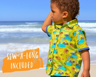 Boys Shirt PDF Pattern Birthday Shirt Childrens Button up Cool Shirt Baby Boy Shirt with optional Mandarin Collar -  by Frocks & Frolics