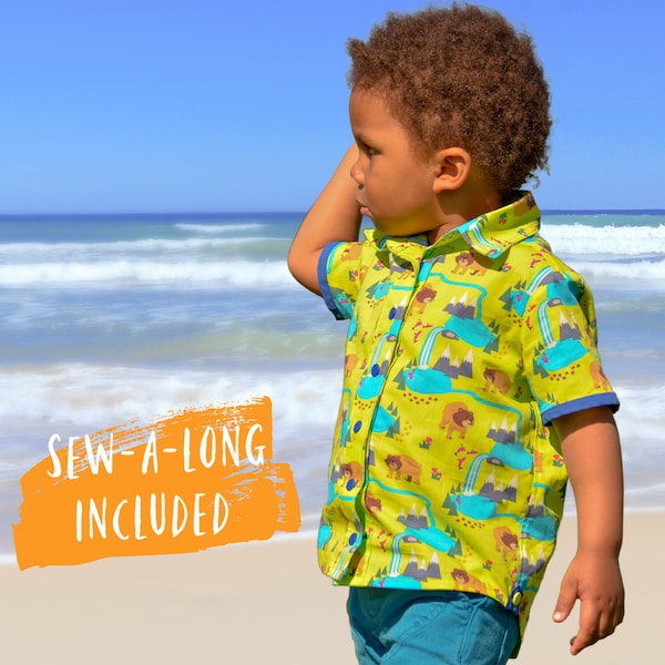 Boys Shirt PDF Pattern Birthday Shirt Childrens Button up Cool Shirt Baby Boy Shirt with optional Mandarin Collar -  by Frocks & Frolics