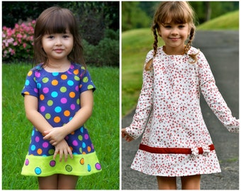 Easy Girls Dress PDF Sewing Pattern | A Line Dress | Raglan Sleeves | Jersey Knit Fabric | Toddler | Beginners | Video Instructions