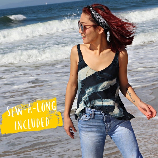 Bias Top PDF Sewing Pattern - Manhattan - lined or with bound edges, tank top with detailed Video Tutorial for every Step Size 2-22 (US)