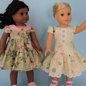 Isabella Doll dress, pdf sewing pattern for American Girl dolls. 18 inch doll clothes. Dress with pin tucks on the fron bodice and velcro closure. You get video tutorials for every step.