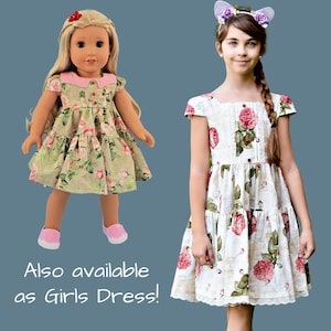Isabella Doll dress, pdf sewing pattern for American Girl dolls. 18 inch doll clothes. Dress with pin tucks on the fron bodice and velcro closure. You get video tutorials for every step.