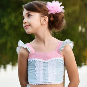 Connie Crop Top Digital PDF Sewing Pattern with Flutter Sleeves, Baby Girl Sun Top, Age 1-12 + Video Tutorial