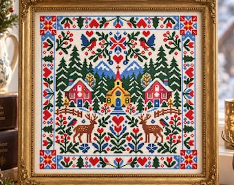 Nordic Winter Village Cross Stitch Pattern PDF | Instant Download | Winter Christmas Counted Chart