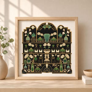 Cross Stitch Pattern, Art Deco Botanical Cabinet PDF Chart, 200 x 200 Stitches