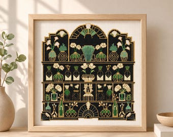 Cross Stitch Pattern, Art Deco Botanical Cabinet PDF Chart, 200 x 200 Stitches