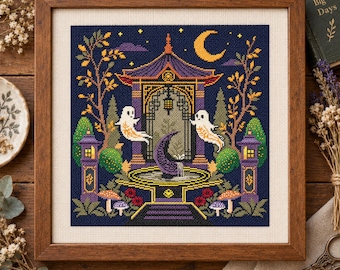 Wzór na fioletowy, złoty haft Ghost Garden, 200 x 200 w formacie PDF