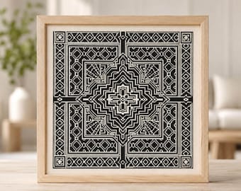 Mandala Cross Stitch Pattern, Blackwork PDF Chart in Monochrome
