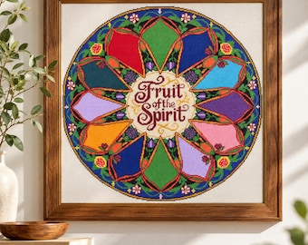 Mandala-Kreuzstichvorlage „Früchte des Geistes“ (PDF) – Christliche Stickvorlage
