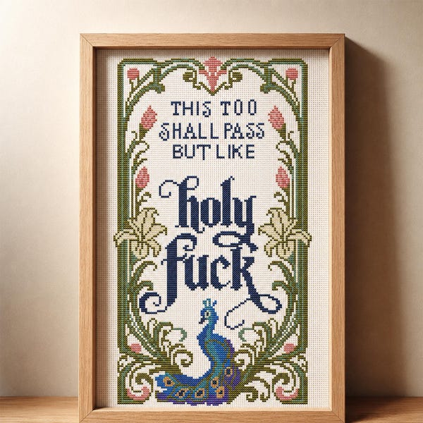 Funny Swear Quote Cross Stitch PDF Pattern Peacock Art