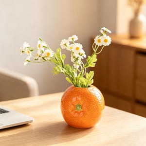 Handmade Ceramic Orange Vase,Decorative Strawberry Vase,Cute Fruit Vase,Cottagecore Home