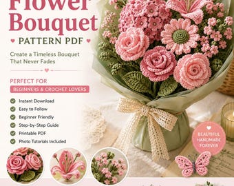 Crochet Flower Bouquet Pattern | Rose, Hydrangea, Daisy, Lily Tutorial (PDF Download)