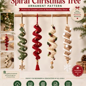 Schema per decorazione natalizia a spirale all'uncinetto per albero di Natale / Decorazione festiva a coste e zigzag per principianti (Download PDF)